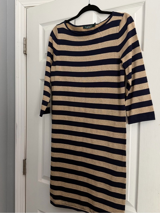 Ralph Lauren Dresses & Skirts - Ralph Lauren Navy and Tan Striped Midi Dress